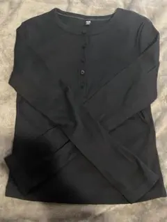 ユニクロ　リブヘンリーネックT 長袖　黒 S