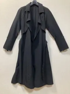 ブラックロングスプリングコート　リボンベルト付き　薄手コート　春服　黒
