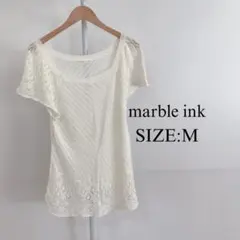 【美品】marble ink レディース 半袖 チュニック ニット 総レース 白のサムネイル