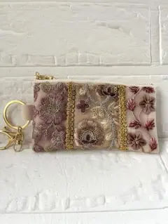 インド刺繍リボン　ミニポーチ　ハンドメイド