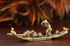 船に乗った漁師と鳥　置物 真鍮　アンティークインテリア オブジェ　開運　縁起風水