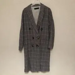 ZARA グレー系チェック ダブルブレスト ロングコート