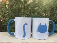 猫の日 猫マグカップ ホワイト＆ブルー ペア2個セット② 残り2セット