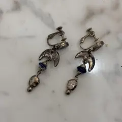 ヴィンテージシルバー 月形 イヤリング 青ビーズ