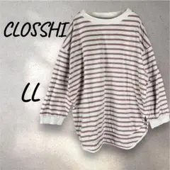クロッシー CLOSHI 桃×白 ボーダー LLサイズ カットソー 7分袖メンズのサムネイル