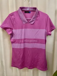 J.LINDEBERG.:*♡ピンク ストライプ 半袖ゴルフシャツ Lのサムネイル