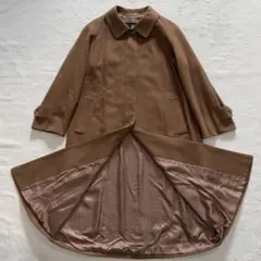 バーバリーロンドン　ウールコート　カシミヤ100% ロング丈　裏地総柄　茶　XL