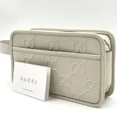 【未使用級】GUCCI グッチ GGエンボス クラッチバッグ レザー ホワイト