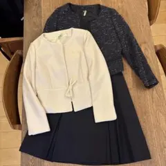 3点セット　9号　卒業式・入学式　アイボリー・ネイビー ジャケットドレスセット