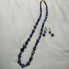 青系ビーズネックレスとイヤリングセット
