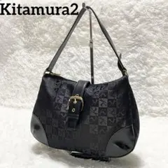美品 キタムラ2 ワンショルダーバッグ 総柄 Kロゴ キャンバス レザー 黒