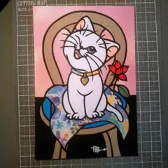 切り絵 猫と赤い花 (猫百態)