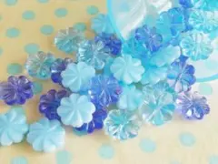 ヴィンテージ デッドストック フラワービーズ ブルー系 各色×2 計6粒セット