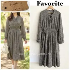 フェイバリット 花柄 長袖 ロング ワンピース ブラウン ウエストマーク 可愛い