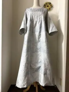 本場大島紬 白大島紬 ピンタックワンピース 9マルキ