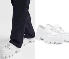 PRADA ホワイトレザー ローファー 厚底　モノリス