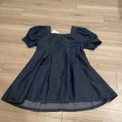 ダークデニム スクエアネック ミニワンピース M