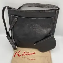 キタムラ ショルダーバッグ 黒 レザー　ポーチ、保存袋つき