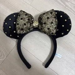 ミニー カチューシャ 黒と金のドット