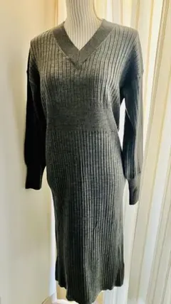 格安！美品！SIMPLICITÉ リブ編みグレーVネックワンピース