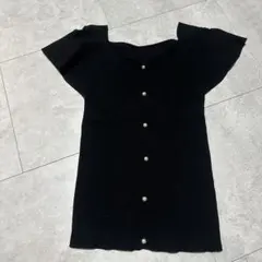 オフショルダー ブラック リブ 半袖