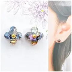 ダークカラーガラス6mmお花ピアス/イヤリング