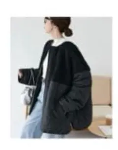 DISCOAT ブラック ボア切替キルティングコート