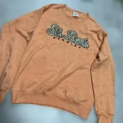 古着　スウェット　トレーナー　オレンジ　豹柄 ロゴ　メンズS