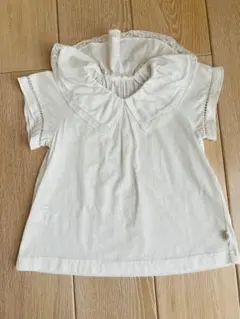 組曲　フリル襟付きのホワイト半袖シャツ、110cm