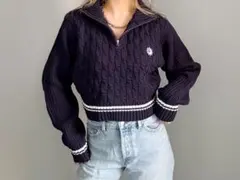 【EVRIS】ケーブルSUNNYハーフジップショートニット