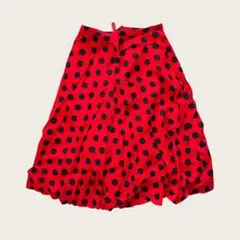赤ドットフレアスカート レトロ 水玉 レディースM相当