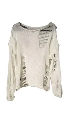 y2k グランジ 白 ニット 長袖 ダメージ加工