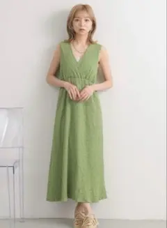 RETRO GIRL ロングノースリーブワンピース　グリーン