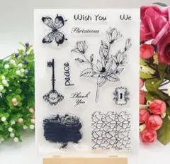 蝶々、鍵、お花のシリコーンスタンプ