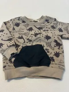 恐竜柄トレーナー　90㎝　裏起毛　長袖　ベビー服トップス　男の子ベージュブラウン