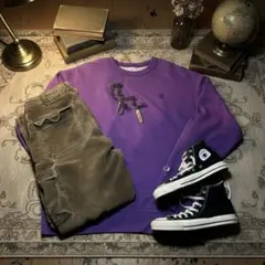 00s Champion ワンポイント刺繍 サンフェード スウェット パープル