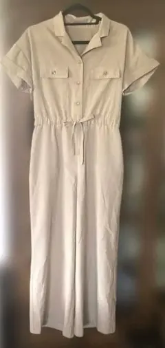 ベージュ 半袖 サロペット オールインワン