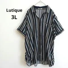 大きいサイズ【3L】サイドタック ストライプ シャツ チュニック ネイビー