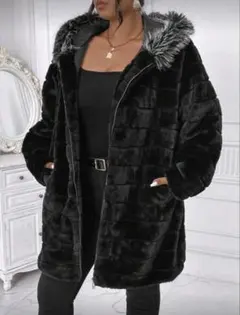 フード付き黒フェイクファーコートSHEINLUNE サイズJP-3XL(0XL)