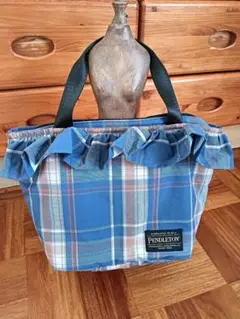 最終値下げ!PENDLETON フリル付きブルーチェックトートバッグ美品!!