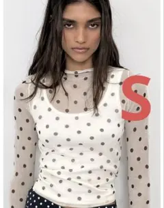 完売品⭐︎ZARA セミシースルードットプリントニットトップス S 水玉
