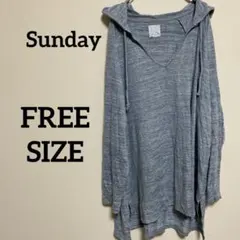 Sunday フード付きVネックパーカー【フリーサイズ】グレー ラメ