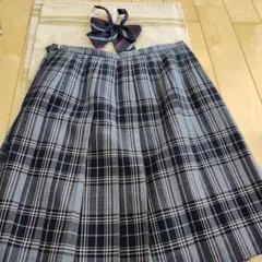 グレー系チェック プリーツミニスカート リボン付き
