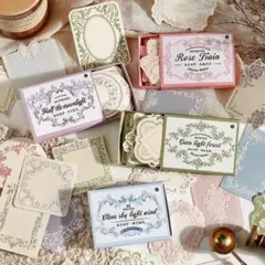 紙もの カードセット ヴィンテージ グリーン ラベル コラージュ デザイン