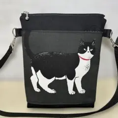 サコッシュ/393/外ポケット付き/16cm/スマホポーチ/ハチワレ猫