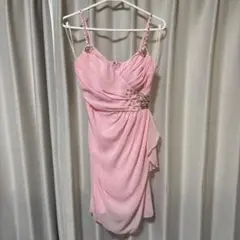 ピンク ドレープミニドレス ビジュー付き