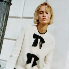 H&M リボン付きニットセーター XS アイボリー