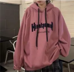 ピンク オーバーサイズ フードパーカー