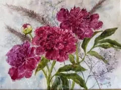 芍薬の花　油彩画　肉筆　原画　額無し 芍薬の花 油彩画 肉筆 原画 額無し - メルカリ