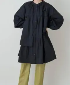 Kastane フリルシャツワンピース 黒